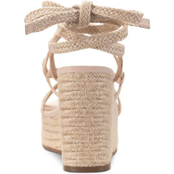 SUN+STONE TRINNIE Strappy Ankle-Tie Platform Wedge Heel Sandals Beige Size 9 - Picture 3 of 6